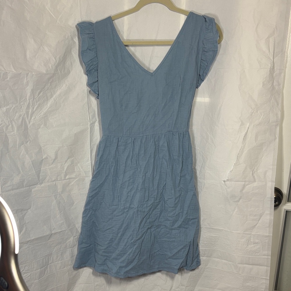 Old Navy Light Blue Mini Dress with Ruffle Sleeves